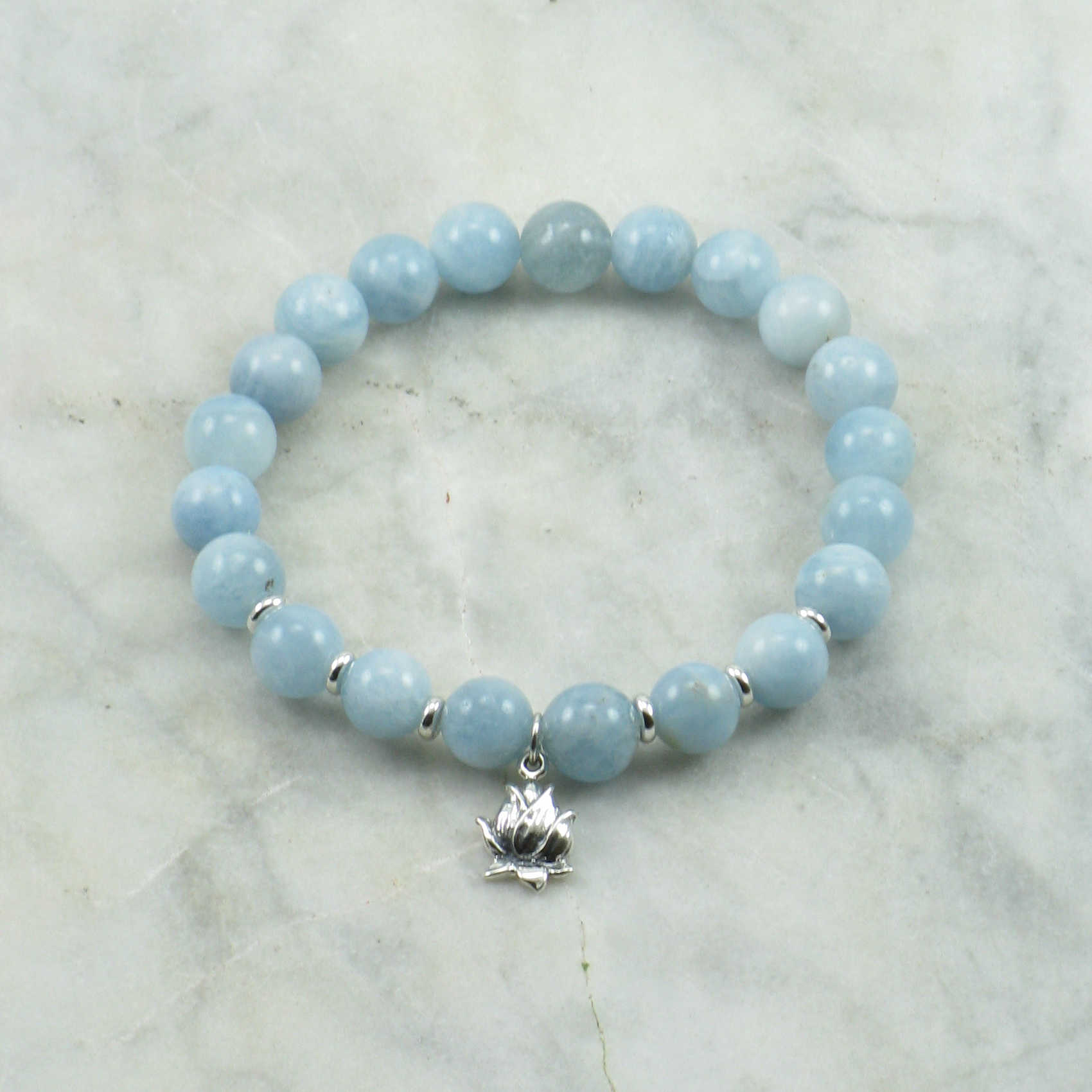 Truth Mala Bead Bracelet | 21 aquamarine mala beads, yoga bracelet