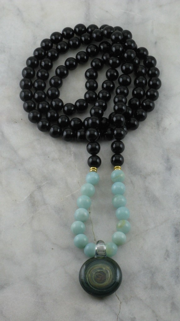 Audrey Mala 108 black onyx mala beads, Buddhist prayer beads