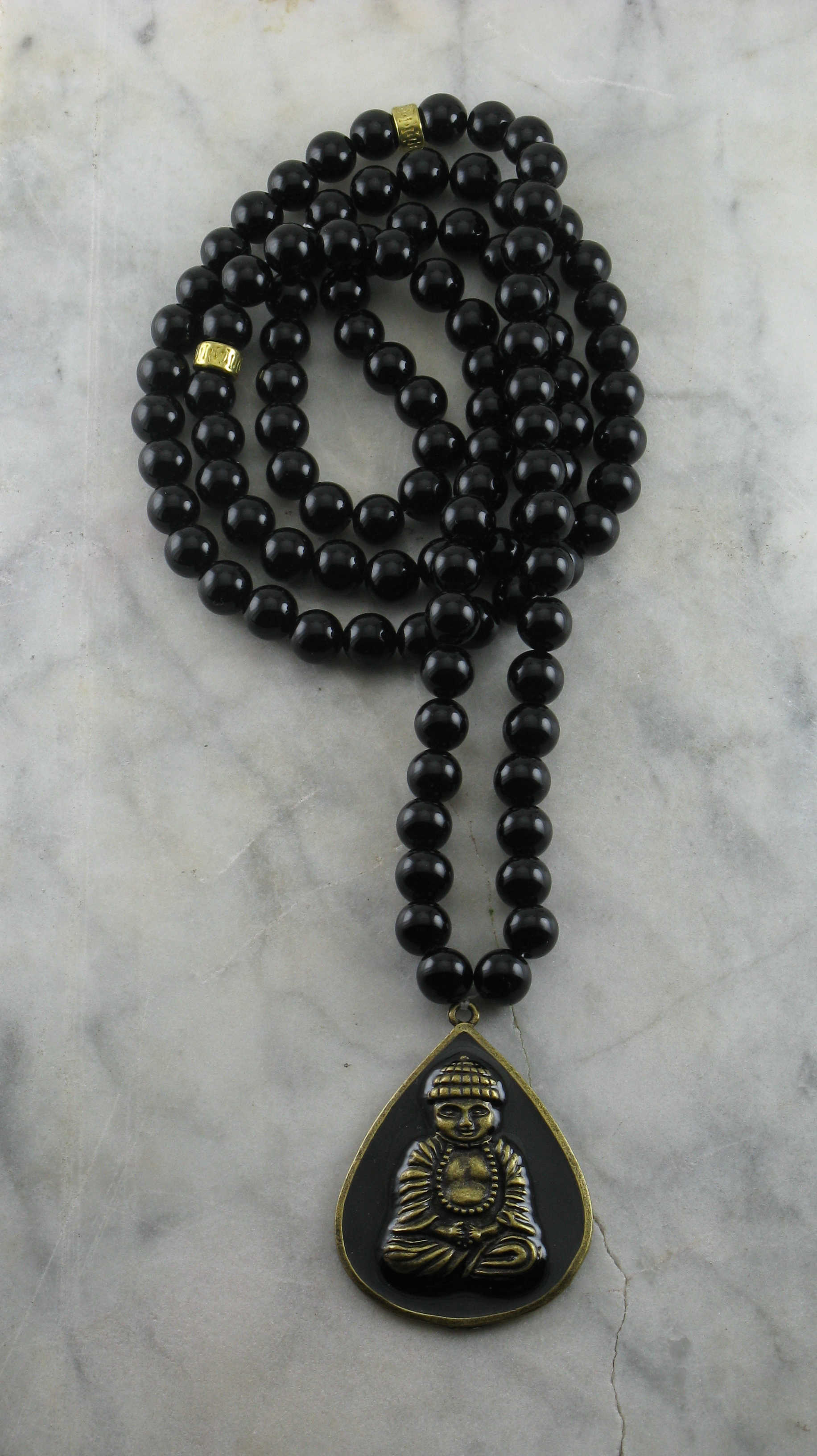 Inner Strength Mala | 108 black onyx mala beads, Buddhist prayer beads