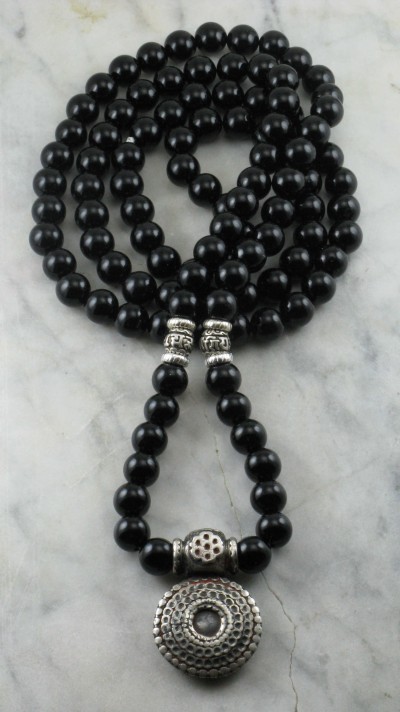 Kalachakra Mala | 108 black onyx mala beads for men, prayer beads