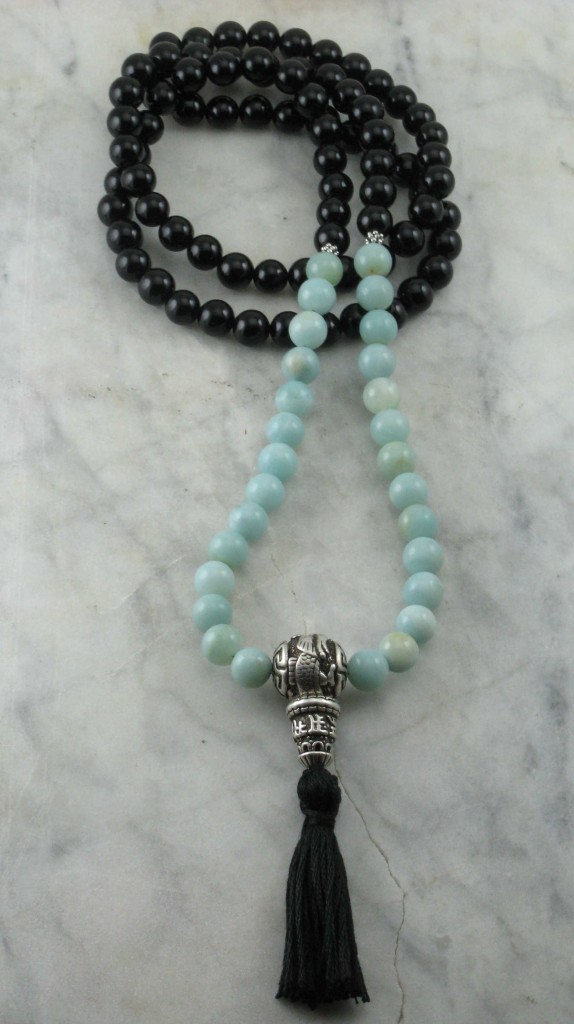 Mon Dragon Mala | 108 black onyx and amazonite mala beads