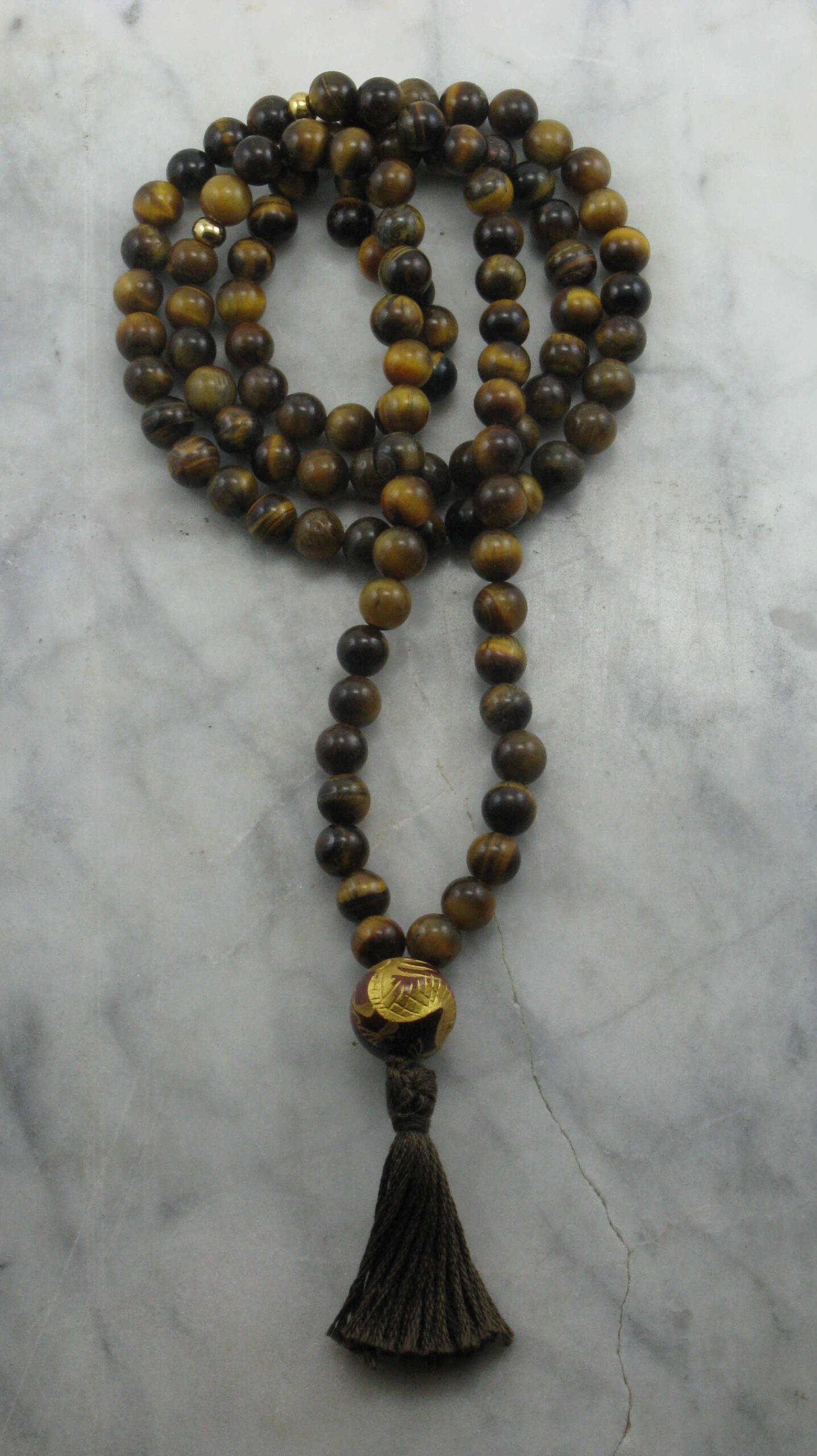 Tiger Eye Prayer Beads | Tiger Eye Mala | Tiger Eye Tassel Necklace