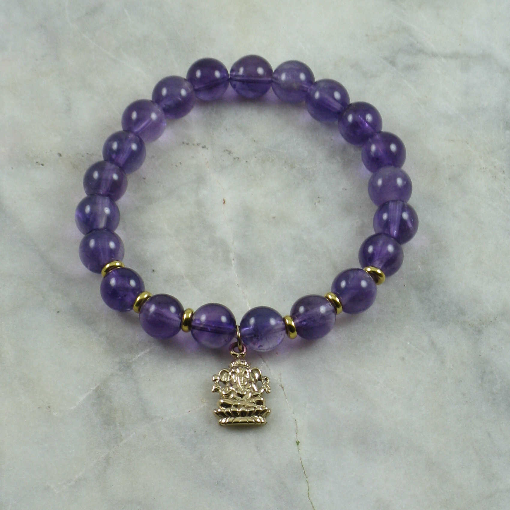 Ganesha Mala Bracelet  21 amethyst mala beads in African violet