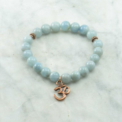 Sea Mala Bead Bracelet | 21 aquamarine mala beads