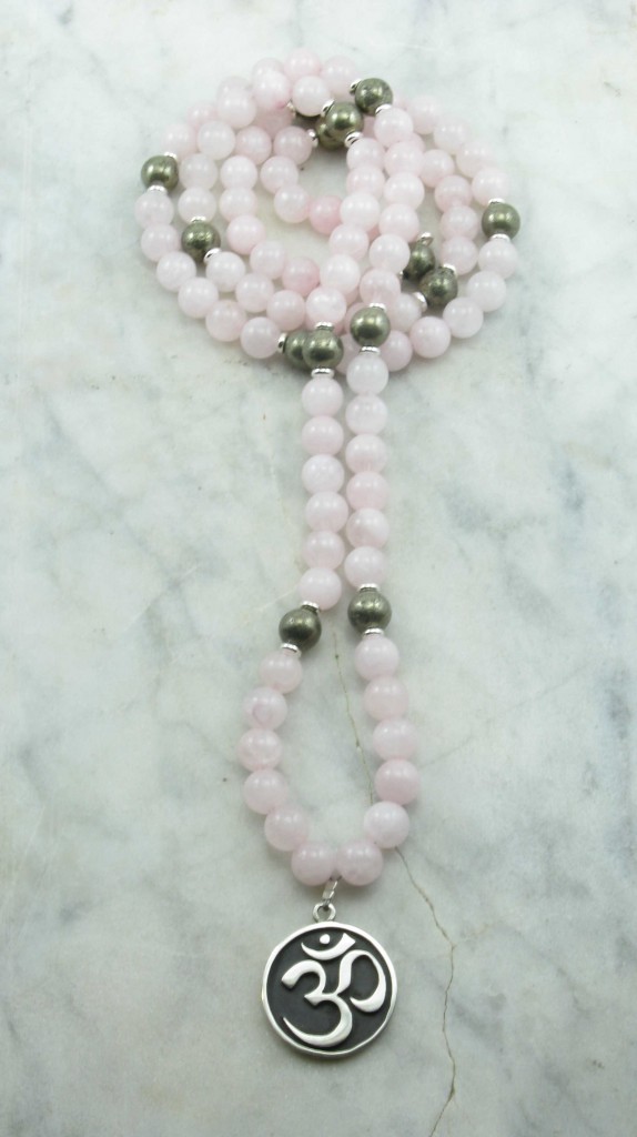 Artist Mala Necklace | 108 rose quartz and pyrite mala beads