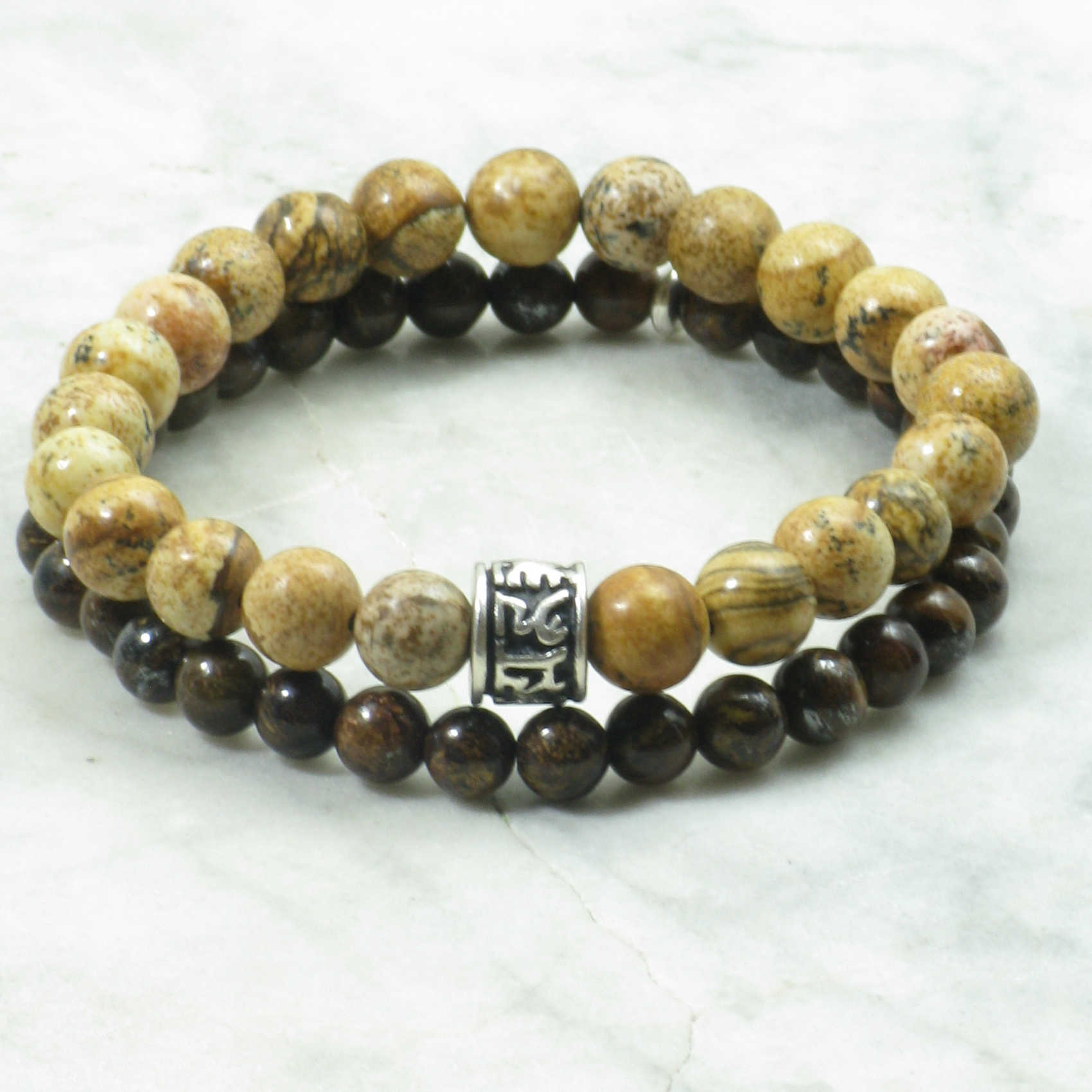 Himalaya Bracelets for Men | picture jasper mala beads, bracelets