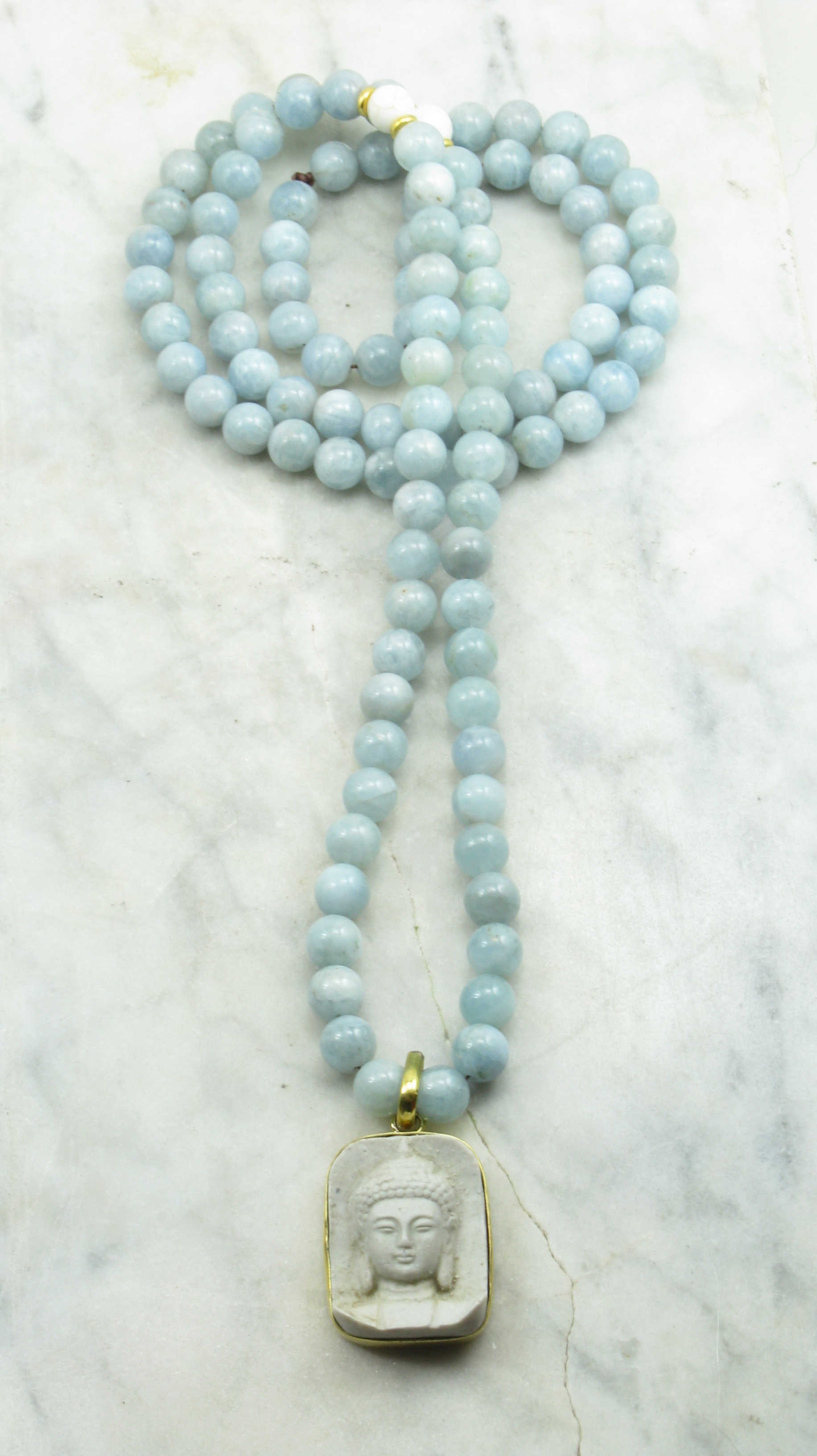 Serenity Mala Necklace | 108 aquamarine mala beads, Buddhist beads