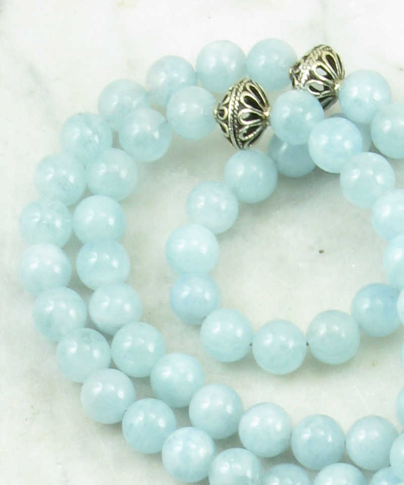 Mudra Mala Beads | 108 aquamarine mala beads, Buddhist prayer beads