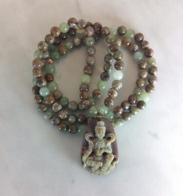 green kyanite mala beads