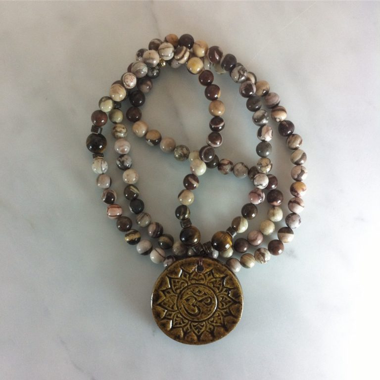 OM Mandala Mala | 108 zebra jasper mala beads, prayer beads