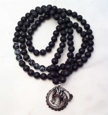 black lava and obsidian mala necklace